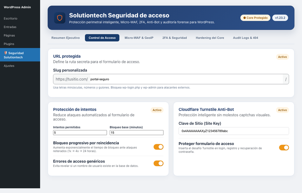 Lanzamos "Solutiontech Seguridad de Acceso": El plugin oficial para blindar WordPress contra bots, ataques de fuerza bruta y vulnerabilidades 2 screenshot 2