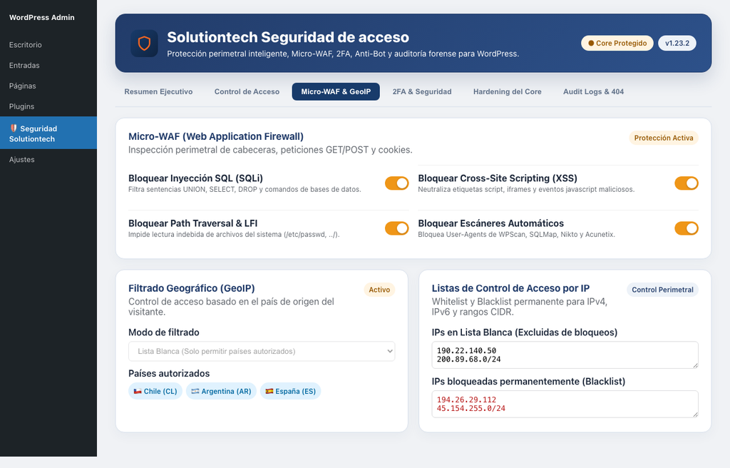 Lanzamos "Solutiontech Seguridad de Acceso": El plugin oficial para blindar WordPress contra bots, ataques de fuerza bruta y vulnerabilidades 3 screenshot 3