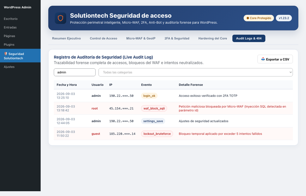 Lanzamos "Solutiontech Seguridad de Acceso": El plugin oficial para blindar WordPress contra bots, ataques de fuerza bruta y vulnerabilidades 4 screenshot 4